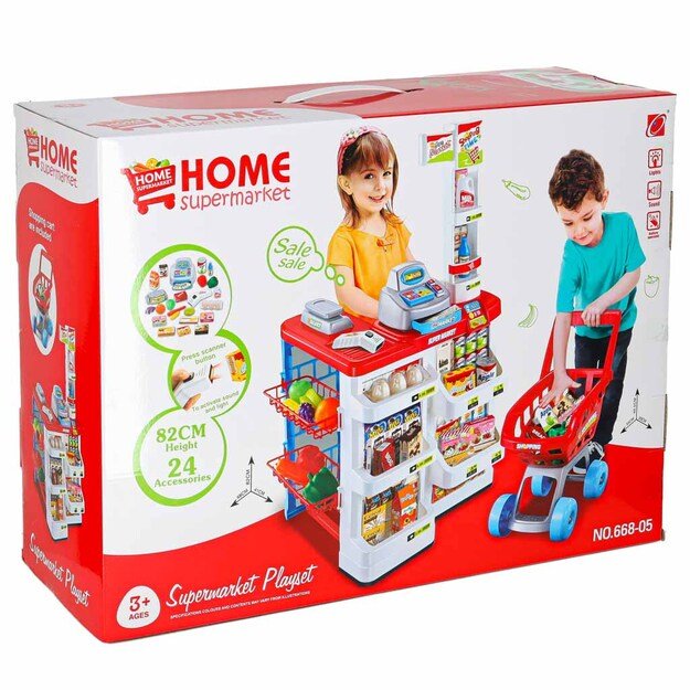 Prekybos centrų parduotuvių kasos aparatas + vežimėlis 2 modelis