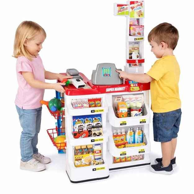 Prekybos centrų parduotuvių kasos aparatas + vežimėlis 2 modelis