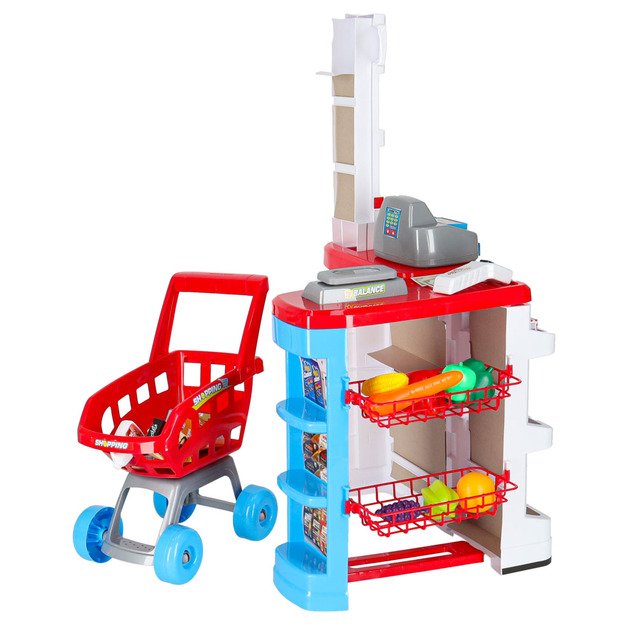 Prekybos centrų parduotuvių kasos aparatas + vežimėlis 2 modelis