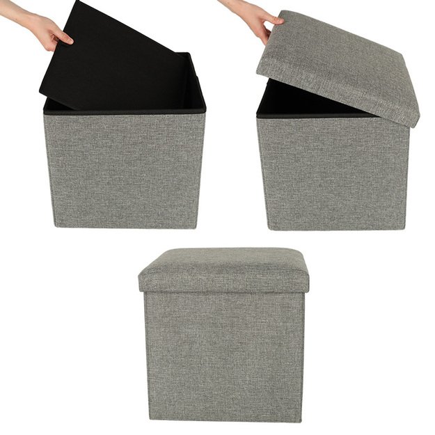Sulankstomas pufas su saugykla pilkas 38x38x38cm