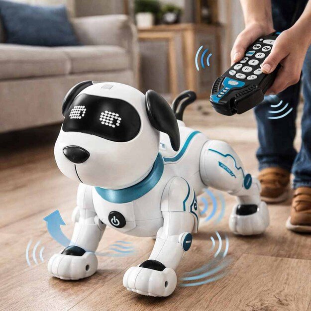 Interaktyvus &scaron;uns nuotolinio valdymo RC robotas &scaron;okinėja dainuoja