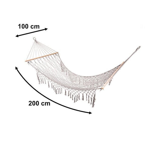 Sodo hamakas boho tinklelio kutai, kabantis gultais, makramė 200cm Pilka 1