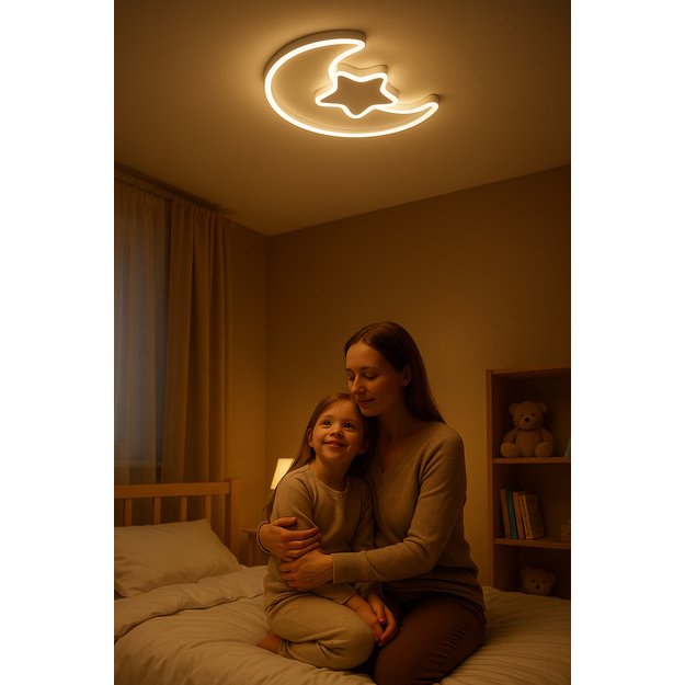 LED lubinis plafonas vaikų kambariui LUMELA + nuotolinio valdymo pultas mėnulio baltumo