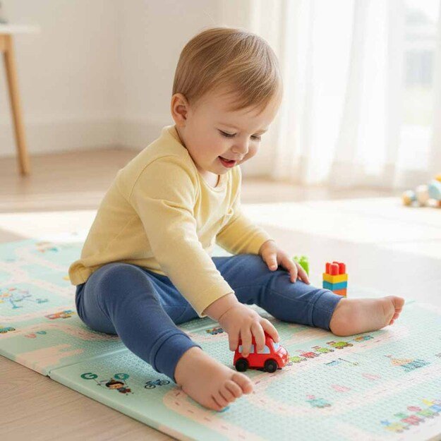 Edukacinis dvipusis putplasčio sulankstomas pandos gatvės kilimėlis 180 x 200 cm