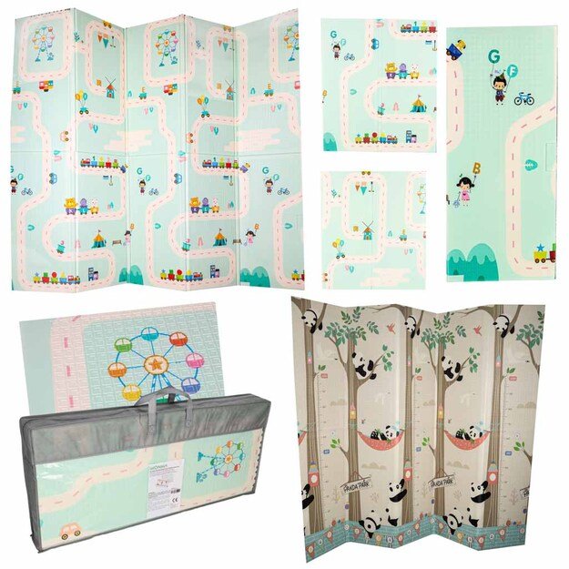 Edukacinis dvipusis putplasčio sulankstomas pandos gatvės kilimėlis 180 x 200 cm