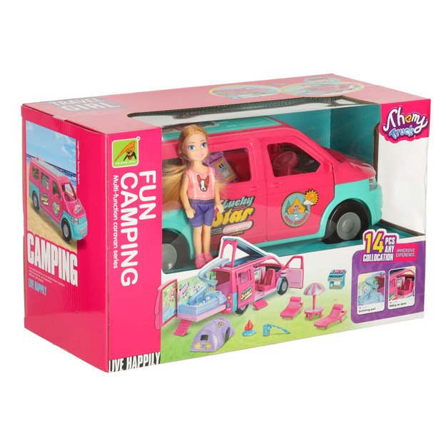 Lėlių automobilis kempingas kemperis priedai lėlių baseinas