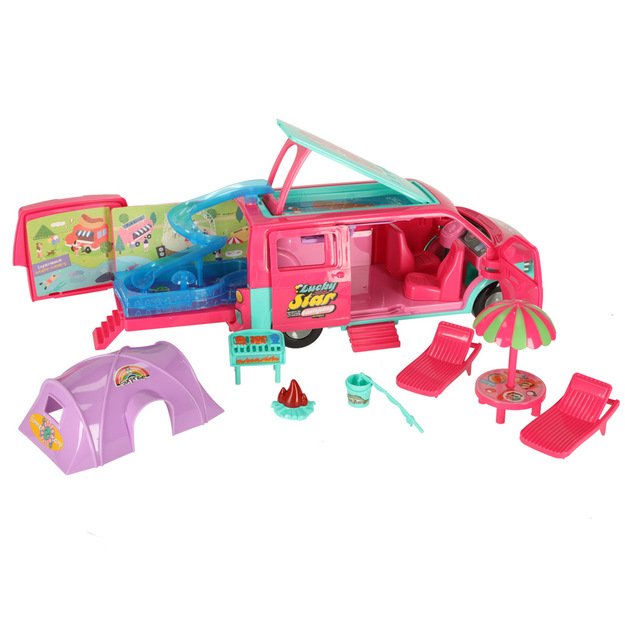 Lėlių automobilis kempingas kemperis priedai lėlių baseinas
