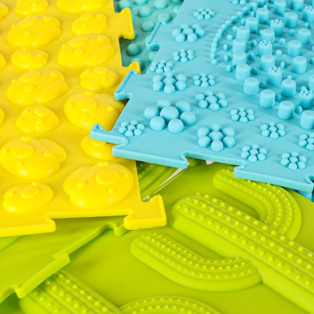 Sensorinis kilimėlis montessori pėdų masažo dėlionė 8 dalių pastelinės spalvos