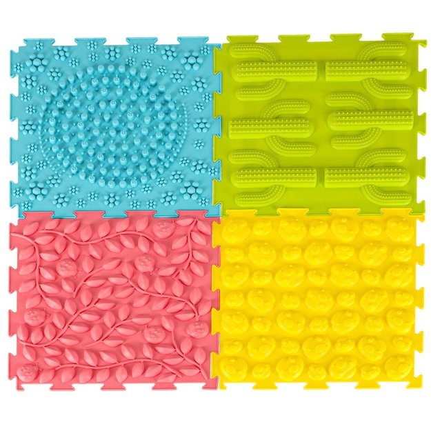 Sensorinis kilimėlis montessori pėdų masažo dėlionė 8 dalių pastelinės spalvos