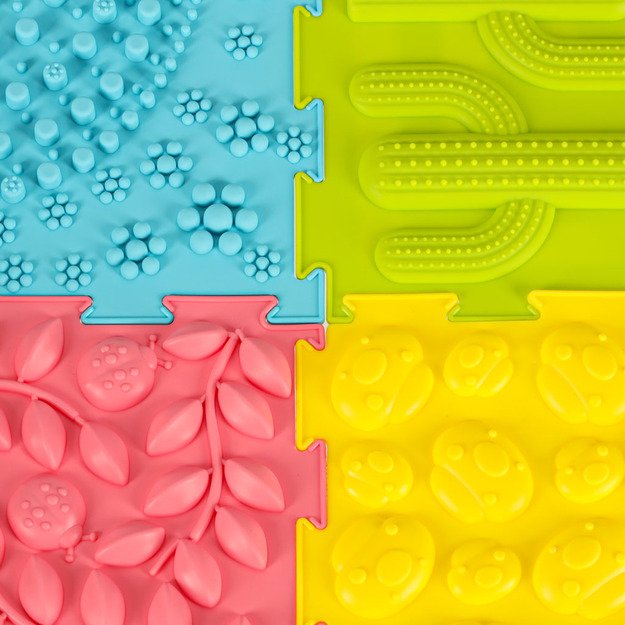 Sensorinis kilimėlis montessori pėdų masažo dėlionė 8 dalių pastelinės spalvos