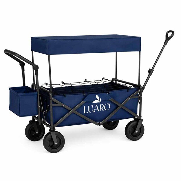LUARO paplūdimio transportavimo vežimėlis sulankstomas su stogeliu ir tinkleliu tamsiai mėlyna