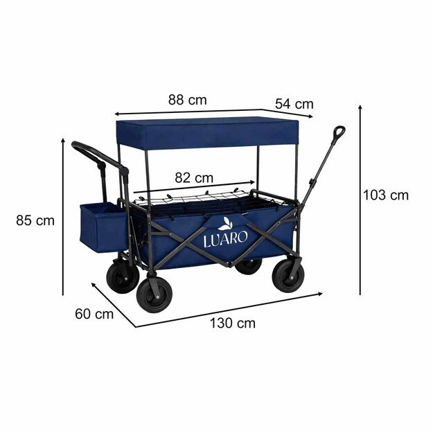 LUARO paplūdimio transportavimo vežimėlis sulankstomas su stogeliu ir tinkleliu tamsiai mėlyna