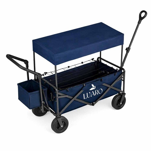 LUARO paplūdimio transportavimo vežimėlis sulankstomas su stogeliu ir tinkleliu tamsiai mėlyna