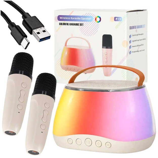Karaokės rinkinys  Bluetooth  garsiakalbis LED RGB 2 mikrofonai USB