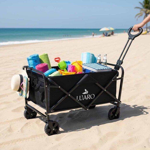 Paplūdimio pirkinių vežimėlis, sulankstomas turistinis vežimėlis, pasukamas 360 teleskopinė rankena