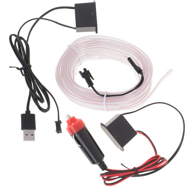 LED aplinkos apšvietimas automobiliui / automobilio USB / 12 V juosta 5 m balta