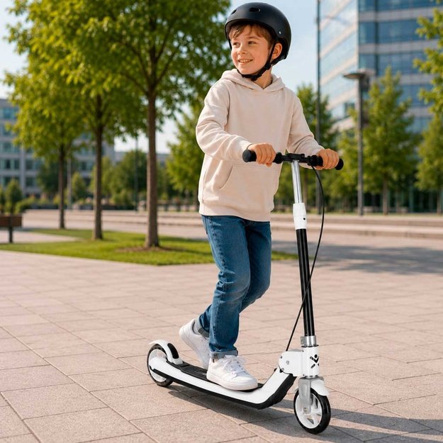 TRIKE FIX vaiki&scaron;kas dviejų ratų LED sulankstomas paspirtukas su dvigubais stabdžiais juodas