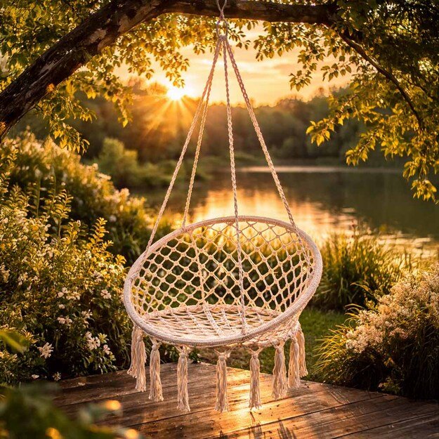 Er&scaron;kėčių lizdas fotelis supynės su atlo&scaron;u ecru 80cm