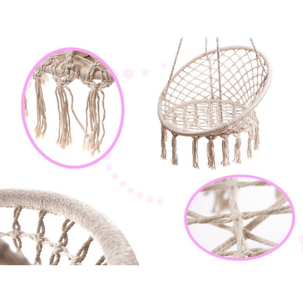 Er&scaron;kėčių lizdas fotelis supynės su atlo&scaron;u ecru 80cm