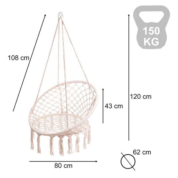 Er&scaron;kėčių lizdas fotelis supynės su atlo&scaron;u ecru 80cm