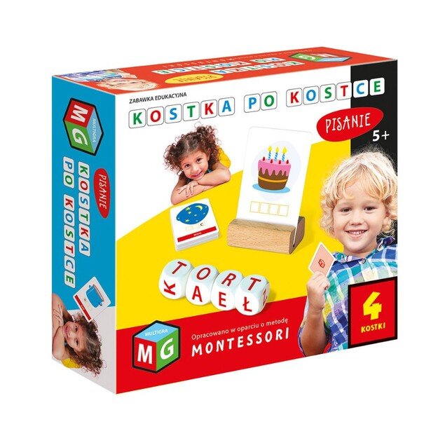 Montessori lavinamasis žaislas Kubelių rašymas 4 kubeliai 5+ MULITGRA