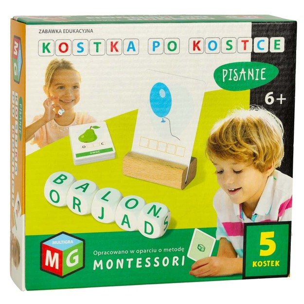 Montessori lavinamasis žaislas Kubelių rašymas 4 kubeliai 5+ MULITGRA