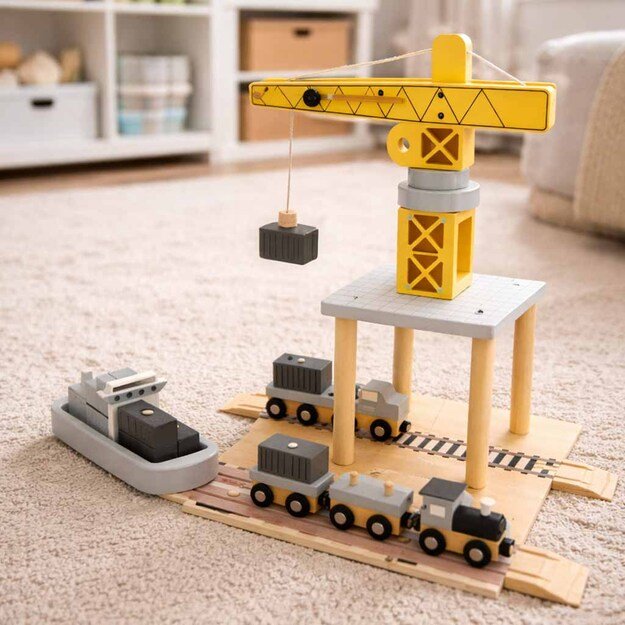 Medinis kranas kranas jūrų uostas + automobilinis laivas