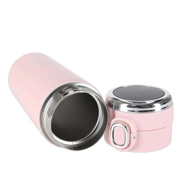 LED termoso puodelis su kandikliu 350 ml rožinės spalvos