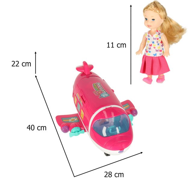 Keleivinis lėktuvas lėlėms 2in1 sulankstomi priedai rožinės spalvos