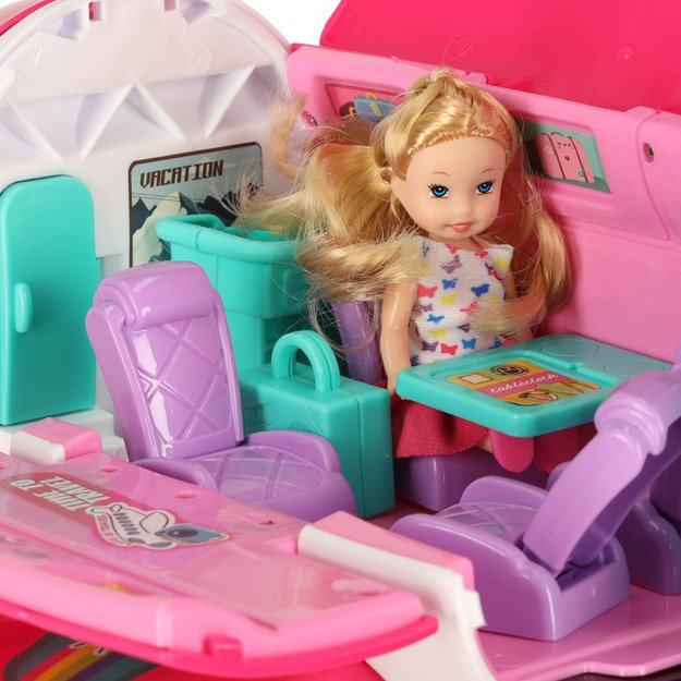 Keleivinis lėktuvas lėlėms 2in1 sulankstomi priedai rožinės spalvos