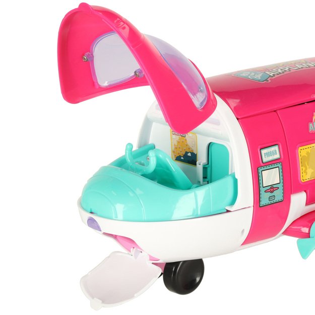 Keleivinis lėktuvas lėlėms 2in1 sulankstomi priedai rožinės spalvos