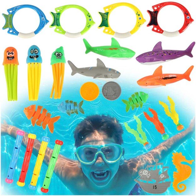 Vandens baseino žaislai nardymui ir žvejybai, 27 dalių rinkinys