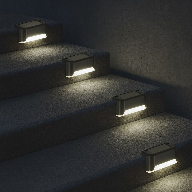 Saulės sodo lauko LED laiptų lempa sutemų jutiklis 8 vnt.