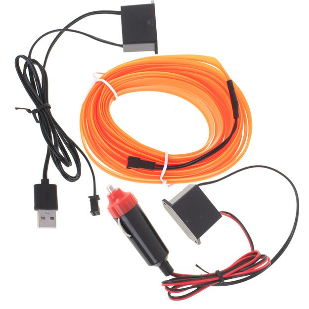 LED aplinkos apšvietimas automobiliui / automobilio USB / 12V juosta 5 m oranžinė