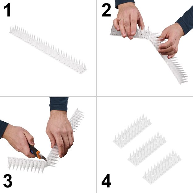 Balandžių spyglių pauk&scaron;čių kam&scaron;tis plastikinis tankus baltas 8el. 43 cm