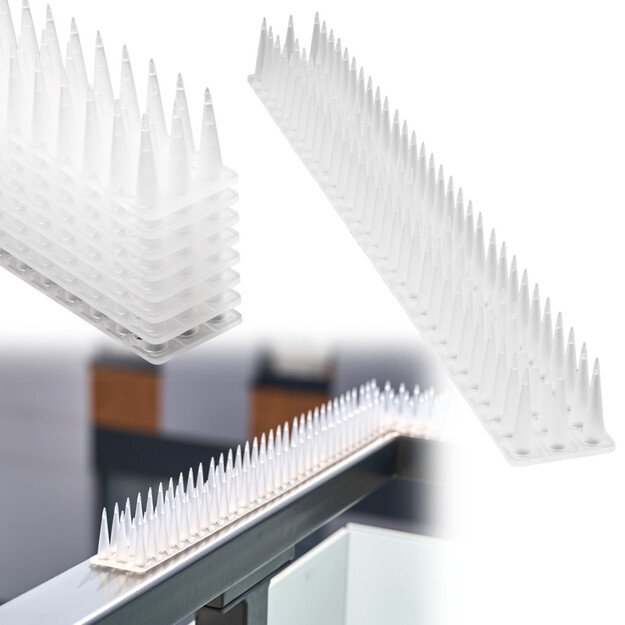 Balandžių spyglių pauk&scaron;čių kam&scaron;tis plastikinis tankus baltas 8el. 43 cm