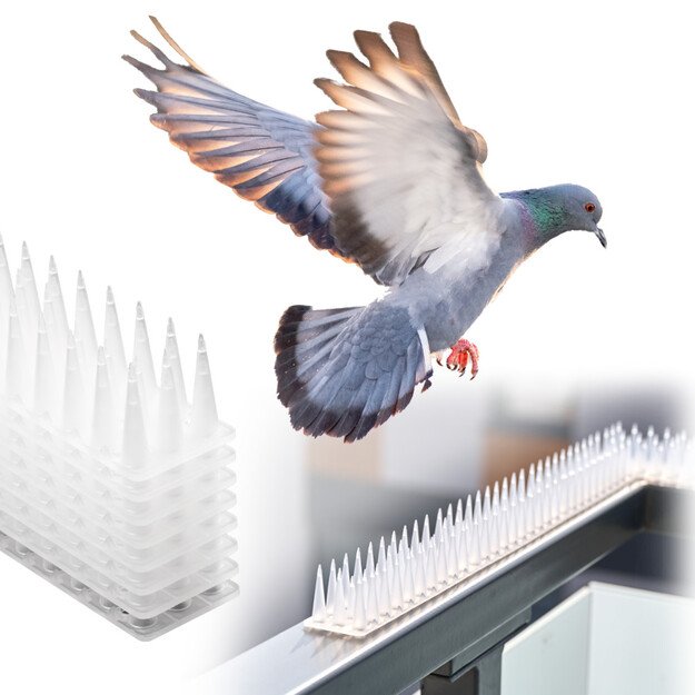 Balandžių spyglių pauk&scaron;čių kam&scaron;tis plastikinis tankus baltas 8el. 43 cm