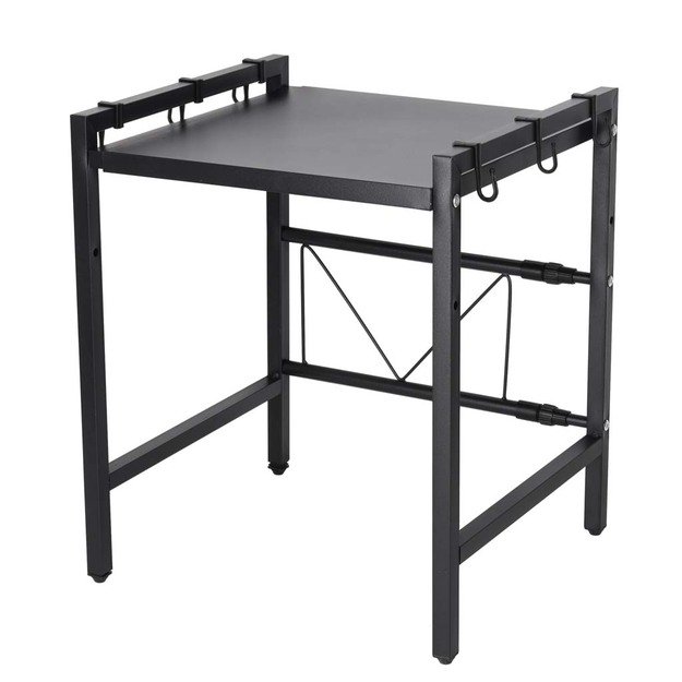 Virtuvės lentyna vir&scaron; mikrobangų krosnelės reguliuojamas metalinis organizatorius 6 pakabos