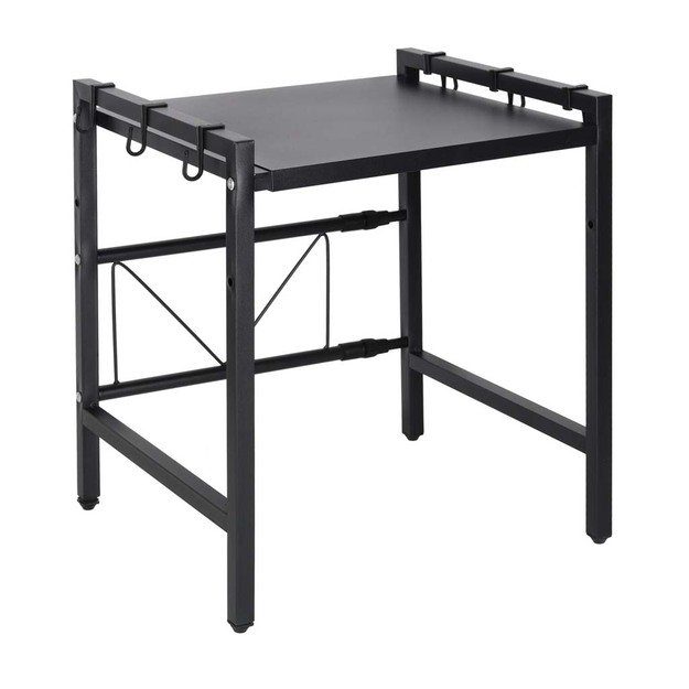 Virtuvės lentyna vir&scaron; mikrobangų krosnelės reguliuojamas metalinis organizatorius 6 pakabos