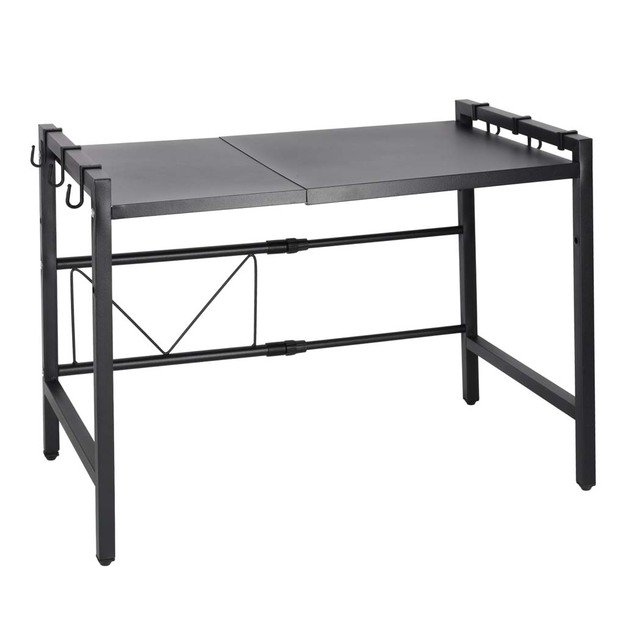 Virtuvės lentyna vir&scaron; mikrobangų krosnelės reguliuojamas metalinis organizatorius 6 pakabos