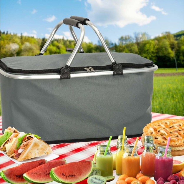 Termoizoliacinis sulankstomas i&scaron;kylų krep&scaron;ys pilkos spalvos