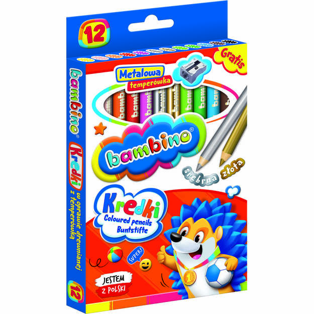 BAMBINO Mediniai pieštukai su rėmeliu 12 spalvų + galąstuvas