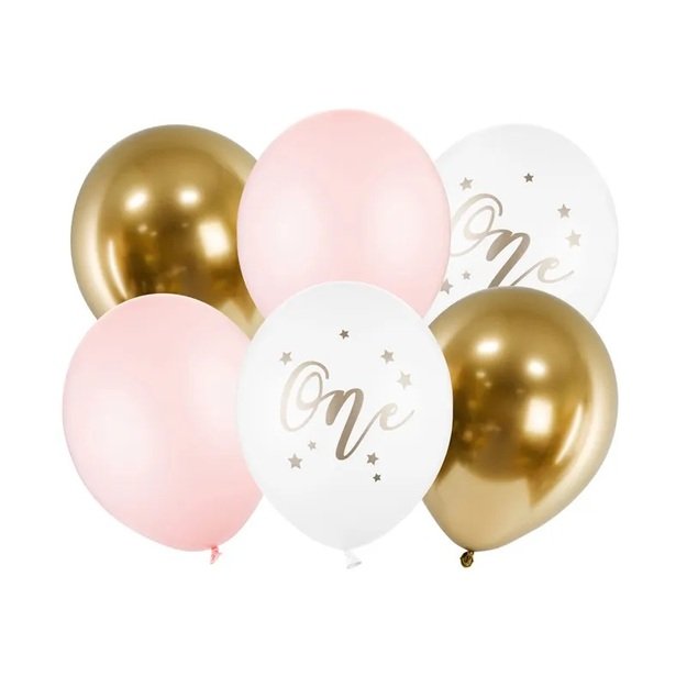 Gimtadienio balionai Pasteliniai blyškiai rožiniai balti auksiniai rožiniai 30cm 5 vnt.