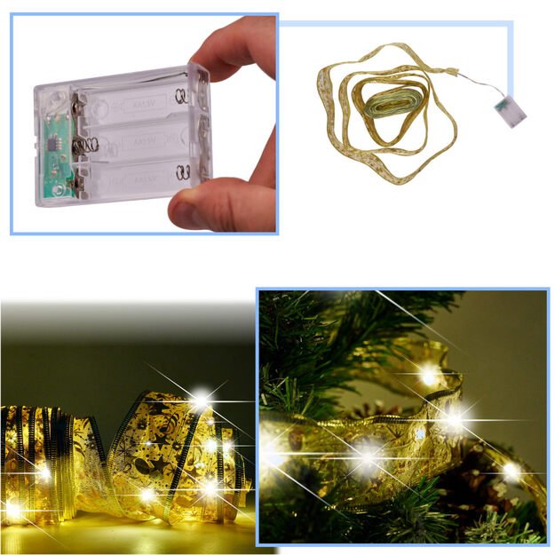 Juosta dekoratyvinė LED juosta 10m 100LED Kalėdų eglutės žibintai Kalėdų dekoracijos šilta balta su baterijomis