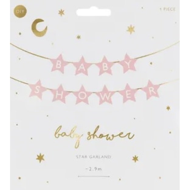 Kūdikių dušo žvaigždės ryškiai rožinės spalvos 290 cm x 16,5 cm