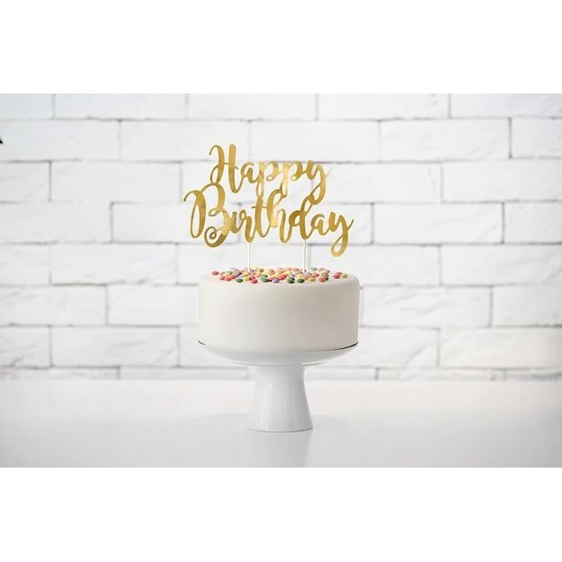 Laimingo gimtadienio torto viršelis auksinis 22,5 cm
