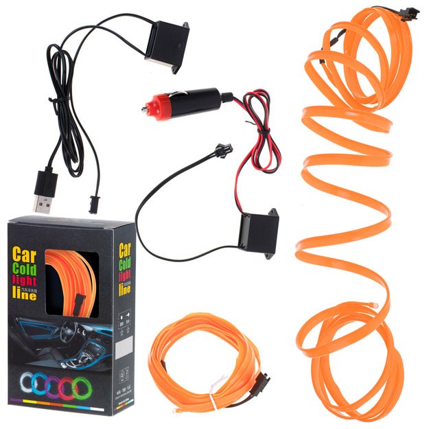 LED aplinkos apšvietimas automobiliui / automobilio USB / 12V juosta 3 m oranžinė
