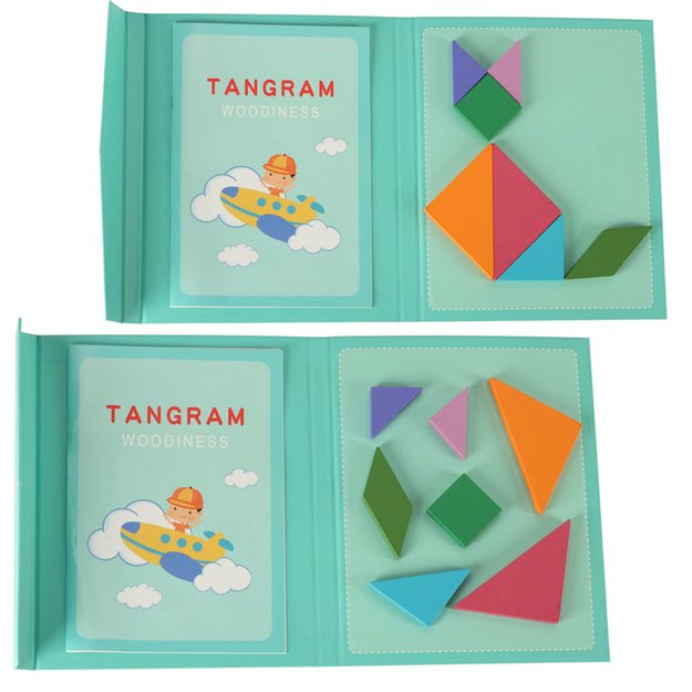 Magnetinių dėlionių knyga 3D tangramų blokai