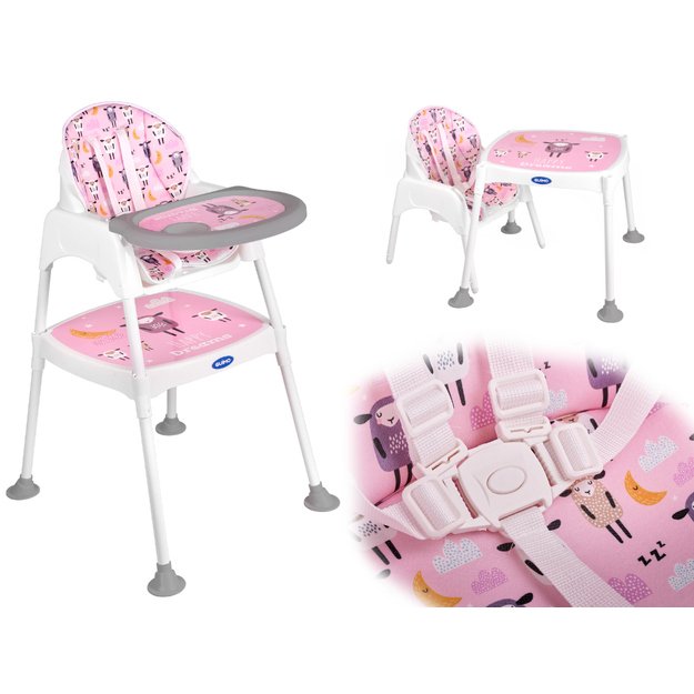 Maitinimo kėdutė taburetė taburetė kėdutė 3in1 rožinė