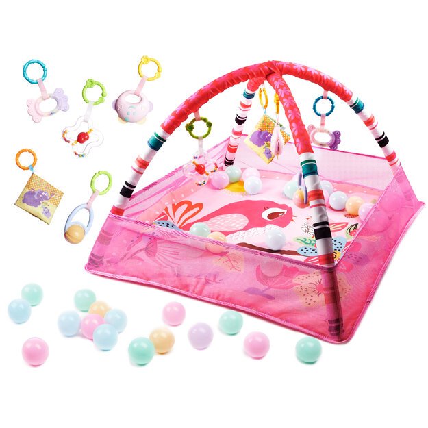 Mokomasis žaidimų kilimėlis su kamuoliukais rožinės spalvos